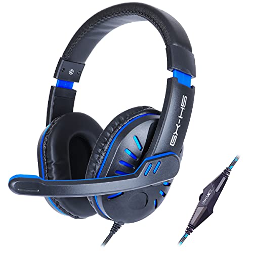 ENHANCE GX-H5 Gaming-Headset mit drehbarem Mikrofon für PC, PS4, PS5, Xbox, Switch - Weich Einstellbarer Kopfbügel, Lautstärkeregler mit geflochtenem Kabel, mitgeliefertes Splitterkabel (Blau) von ENHANCE