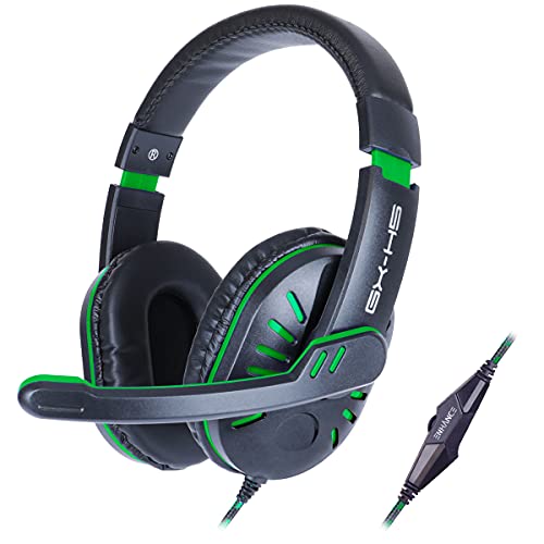ENHANCE GX-H5 Gaming-Headset mit drehbarem Mikrofon für PC, PS4, PS5, Xbox, Switch - Weich Einstellbarer Kopfbügel, Lautstärkeregler mit geflochtenem Kabel, mitgeliefertes Splitterkabel (Grün) von ENHANCE
