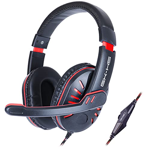ENHANCE GX-H5 Gaming-Headset mit drehbarem Mikrofon für PC, PS4, PS5, Xbox, Switch - Weich Einstellbarer Kopfbügel, Lautstärkeregler mit geflochtenem Kabel, mitgeliefertes Splitterkabel (Rot) von ENHANCE