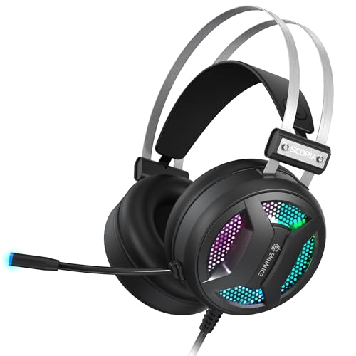 ENHANCE Gaming Scoria 2 Kabelgebundenes Headset – Kopfhörer mit 7.1 Surround-Sound, Memory-Foam-Ohrpolstern, Schnellzugriffssteuerung – Headset Mikrofon, kompatibel mit Playstation, PC und Laptop von ENHANCE