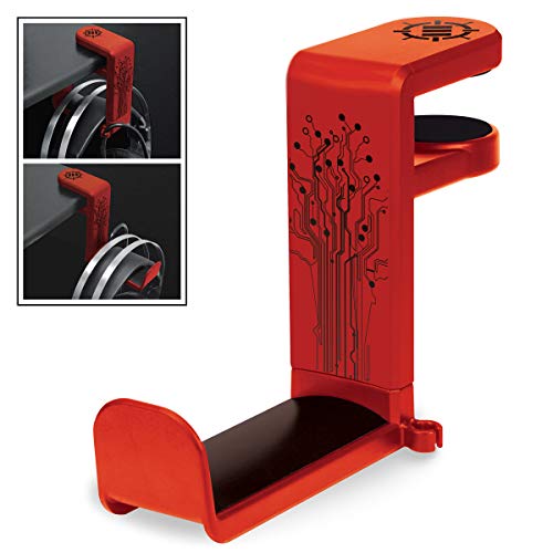 ENHANCE PC Gaming Headset Kopfhörer Halterung Hanger Mount Kopfhörer Stand mit verstellbaren & Schwenkarm, unter Schreibtisch Clamp auf Design, Universal Fit & Erbaut in Kabel Clip Organizer - Rot von ENHANCE