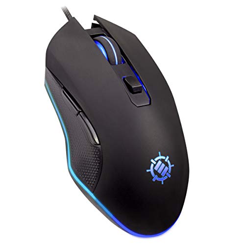 ENHANCE RGB Maus Gaming, Mehrfarbige LED Gaming Maus, 4 DPI Stufen und Geflochtenes Nylonkabel, 6 Programmierbare Tasten, Feuer Tasten Optischer Sensor Wired Gaming Maus für Pro Gamer - Schwarz von ENHANCE