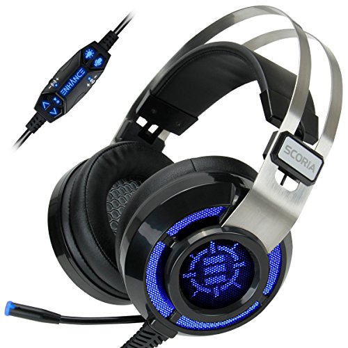 ENHANCE Scoria Headset mit Mikrofon mit 7.1 Surround-Sound - Gaming Headset, Bassvibration, Einstellbarer LED-Beleuchtung, Lautstärkeregelung und Einziehbarem Mikrofon - PS5, PS4, PC von ENHANCE