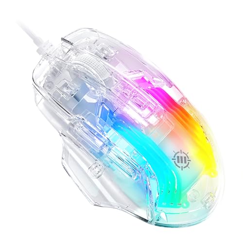 ENHANCE Theorem 3 Weiße Gaming-Maus – Kabelgebundene Maus für PC mit 7 Programmierbaren Tasten, Einstellbare 7200 DPI, Ergonomische Gaming-Maus mit klarem Design – Software für LEDs, Makros von ENHANCE