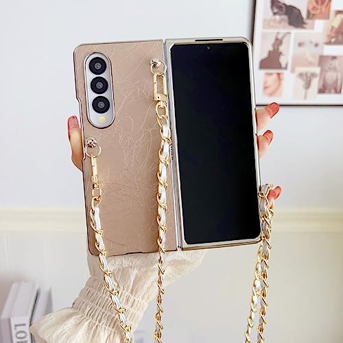 ENILSA Für Samsung Galaxy Z Fold 4 3 Hülle, luxuriös, galvanisiert, lackiert, mit Armband, stoßfester Schutz, Harte Rückseite, Zubehör, A (mit Langer Kette), für Samsung Z Fold 4 von ENILSA