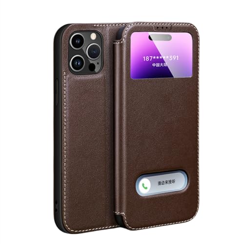ENILSA Für iPhone 15 Plus Hülle, echtes Leder, klares Sichtfenster, magnetische Klapphülle, Schokolade, für iPhone 15 Plus ENILSA Für iPhone 15 Plus Hülle, echtes Leder, klares Sichtfenster, magnetische Klapphülle, Schokolade, für iPhone 15 Plus von ENILSA