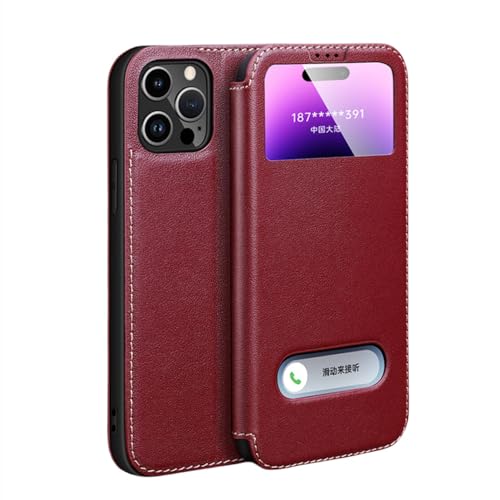 ENILSA Für iPhone 15 Plus Hülle Echtleder Clear View Window Magnetische Flip Cover, Weinrot, Für iPhone 15 Plus ENILSA Für iPhone 15 Plus Hülle Echtleder Clear View Window Magnetische Flip Cover, Weinrot, Für iPhone 15 Plus von ENILSA