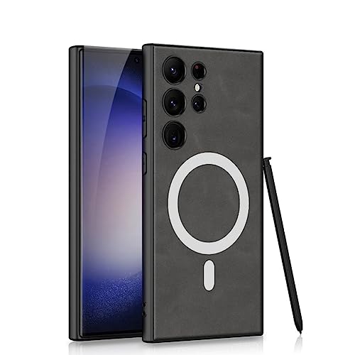 ENILSA Luxuriöse Wildleder-Cortex-Hülle für kabelloses Laden, magnetische Halterung für Samsung S23 Ultra Plus, stoßfeste, Matte Abdeckung, grau, für Samsung S23Ultra von ENILSA
