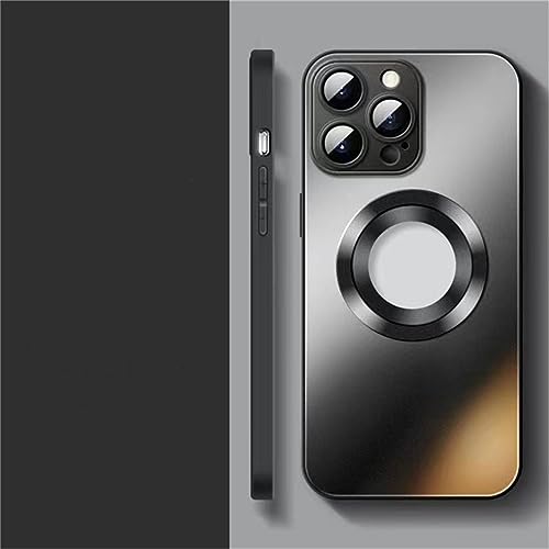 ENILSA Matte Glaslinsenschutz-Logo-Loch-Hülle für iPhone 14 13 12 Pro Max Plus magnetische kabellose Lade-Hartschale, schwarz, für iPhone 12 von ENILSA