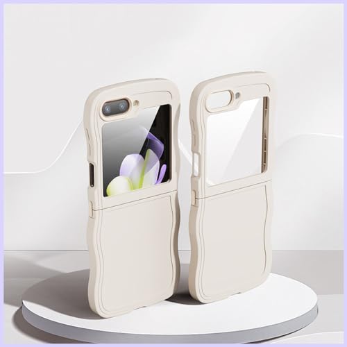 Luxuriöse weiche Handyhülle für Samsung Galaxy Z Flip 5 Flip5 5G, stoßfest, vollständige Abdeckung, flüssige Silikonhülle, Beige, für Galaxy Z Flip5 von ENILSA
