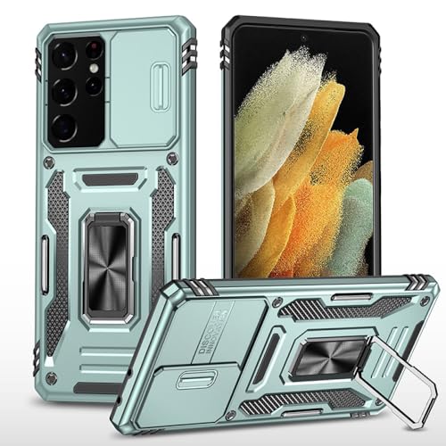 Stoßfeste Schiebeobjektivabdeckung, Panzerhülle für Samsung Galaxy S23 S22 Ultra S21 Plus S20 FE A33 A53 A52 A71 5G, robuste Schutzhülle mit Ständer, grün, für Galaxy A32 5G von ENILSA