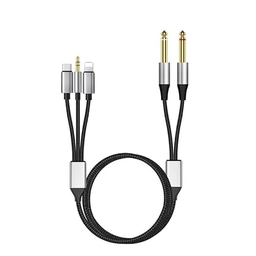 Kabel Aux Audio Adapter USB C /Lightnin/3.5mm Klinke auf Dual 6.35mm 1/4 Zoll Männlich Stecker TRS Stereo Splitter Instrumentenkabel 6.6ft/2M für Smartphone, Verstärker, Mischpult Mixer, Lautsprecher von ENJOY-UNIQUE