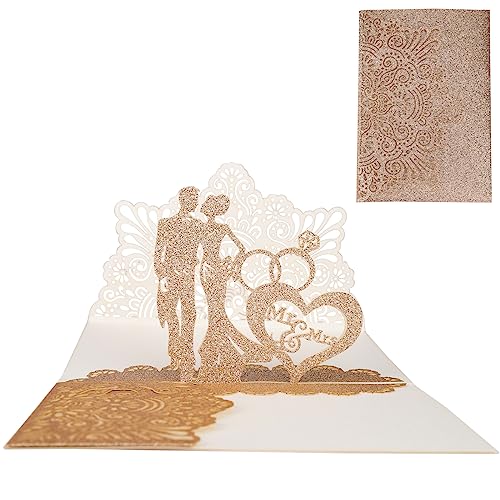 ENLACE 3D Hochzeitskarte Pop Up,Brautpaar 3D Karte Hochzeit Glückwunschkarte mit Umschlag,Hochzeitseinladung Hochzeitskarten Glückwunschkarten für Hochzeitstag,Geburtstag,Valentinstag,Rose Gold von ENLACE