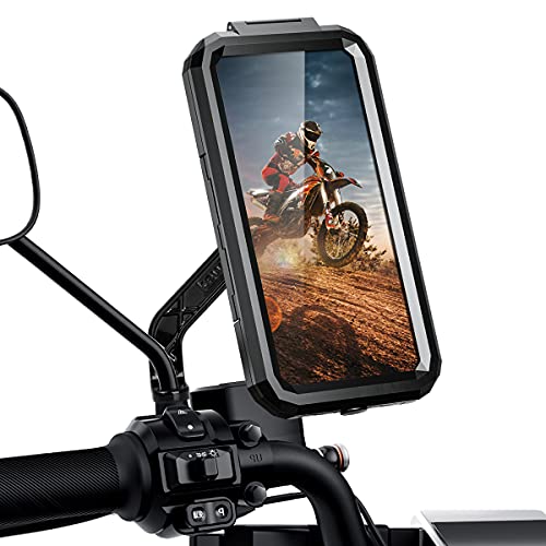 ENONEO Handyhalterung Motorrad Universal 360°Drehbar Motorrad Handyhalter Wasserdicht Handy Halterung Spiegel Motorrad Scooter Handyhalterung, Face/Touch ID, für 4,5-6,1 Zoll Smartphone von ENONEO