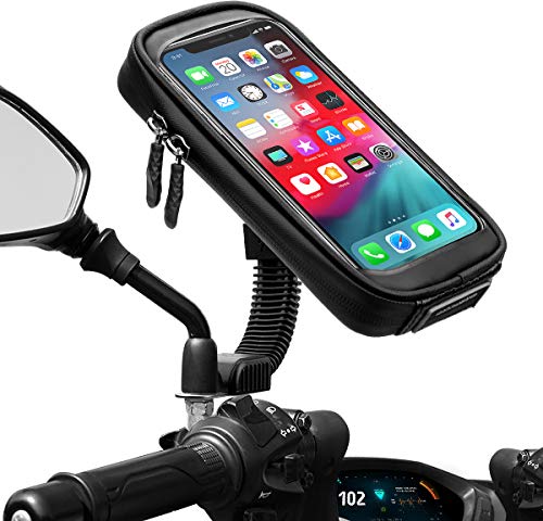 ENONEO Motorrad Handyhalterung Wasserdicht 360° Drehbar Motorrad Smartphone Halterung mit Regenschutz Motorrad Handy Halterungen Rückspiegel bis zu 6,7" (Schwarz) von ENONEO