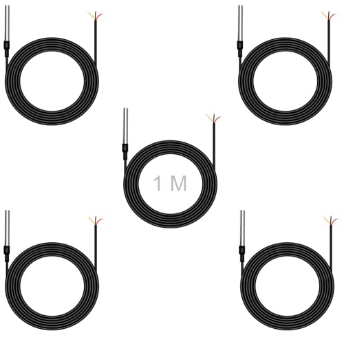 Temperatursensor 1M Temperaturkabel,ENOPYO Digitaler Edelstahl Wasserdichte Sonde Temperaturfühler Anwendbar für Shelly Temperatursensor,Arduino und Raspberry Pi, Inklusive Ebook (5 Stk) von ENOPYO