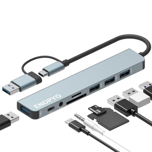 ENOPYO USB-Hub, Multi-USB-Port-Hub, tragbarer USB-Hub 3.0 mit Audio und 2-in-1-Schnittstelle für Laptop, Desktop, MacBook, Surface Pro, Dell XPS, Thinkpad, Notebook, PC, USB-Flash-Laufwerke, mobile von ENOPYO