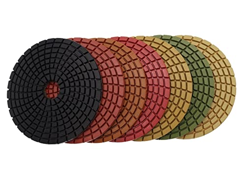 Diamant-Polierpads, 7 Teile/satz 4 Zoll Diamant Polieren Pads 100mm Spin Typ Nass Polieren Pad for Granit Marmor Beton Boden Schleifen Disc(50) von ENSDIEPLS