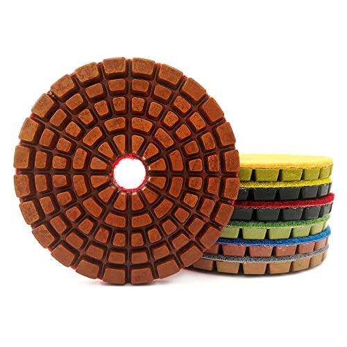 Diamant-Polierpads, 7 Teile/satz 4 Zoll Diamant Polieren Pads for Beton Boden Marmor Dicke 6mm Nass Schleifen Discs Polieren Stein LW03(50) von ENSDIEPLS