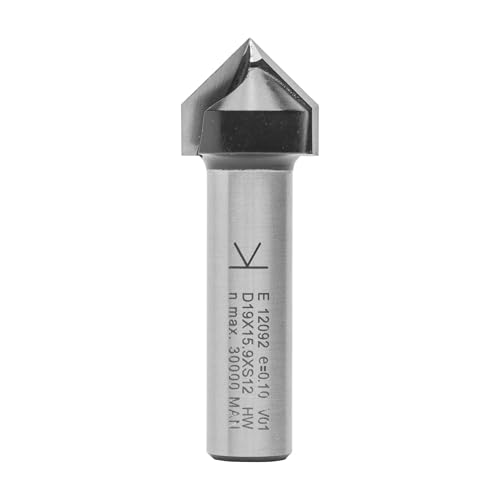ENT 12092 V-Nutfräser und Schriftenfräser HW, Schaft (S) 12 mm, Durchmesser (D) 19,05 mm, NL 15,9 mm, E 90°, SL 40 mm, Oberfräser für die Holzbearbeitung von ENT European Norm Tools