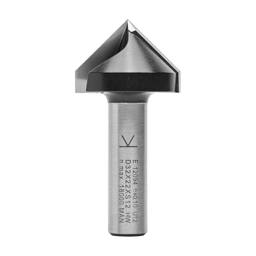 ENT 12094 V-Nutfräser und Schriftenfräser HW, Schaft (S) 12 mm, Durchmesser (D) 32 mm, NL 23,5 mm, E 90°, SL 40 mm, Oberfräser für die Holzbearbeitung von ENT European Norm Tools