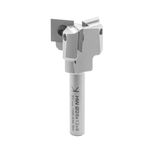 ENT 20427 Wendeplatten Planfräser Schaft (S) 8 mm, Durchmesser (D) 28 mm, NL 12 mm, GL 60 mm, SL 35 mm, Z3 dreischneidig, in Hartmetall (HW), für die Oberfräse von ENT European Norm Tools