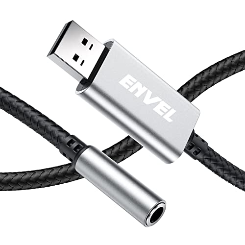 ENVEL Headset-Adapter 3,5 mm Buchse auf USB-Stecker, integrierter Chip Externe Stereo-Soundkarte, TRRS 4-poliges Mikrofon unterstützt USB auf Kopfhörer-Adapter für PS4, Laptop, PC und mehr (Silber) von ENVEL