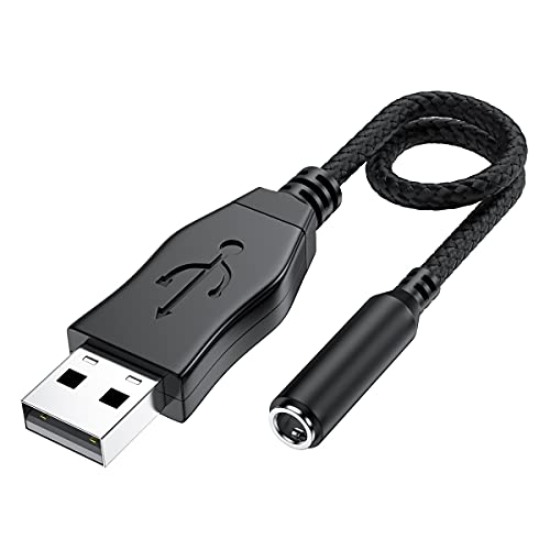 USB-Soundkarte, 3,5 mm Buchse auf USB-Stecker, integrierter Chip, Externe Stereo-Soundkarte, TRRS 4-poliges Mikrofon, Audio-Unterstützung, USB-zu-Kopfhörer-Adapter für PS4/5, Laptop, PC, Schwarz von ENVEL