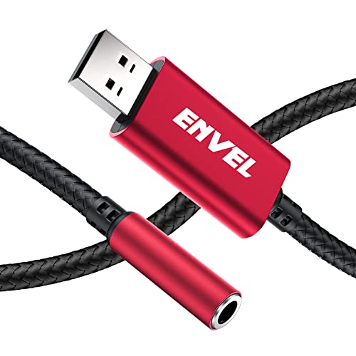 USB to 3.5mm Stereo Audio Adapter, TRRS 4 Pin Microphone, Supports External USB Sound Card, Stereo AUX Adapter for Headset, PS4, PC, Laptop, Desktops, Speaker, Metal Housing (Red) von ENVEL