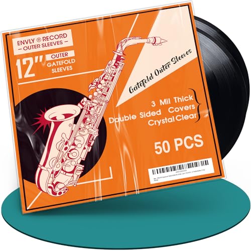 ENVLY® Klappcover Schutzhüllen für Schallplatten (50 Stück) | 12" | 75µm | Klarsicht | LP Außenhüllen | Gatefold Vinyl Sleeves von ENVLY
