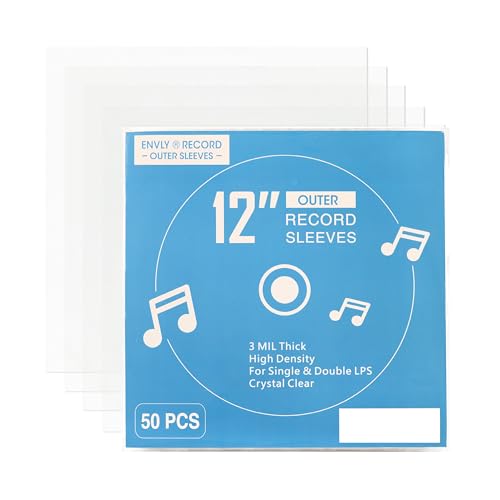 ENVLY® Schallplatten Schutzhüllen 50er Pack - 12 Zoll LP Außenhüllen - 32,5cm Transparente Kunststoff Sleeves von ENVLY