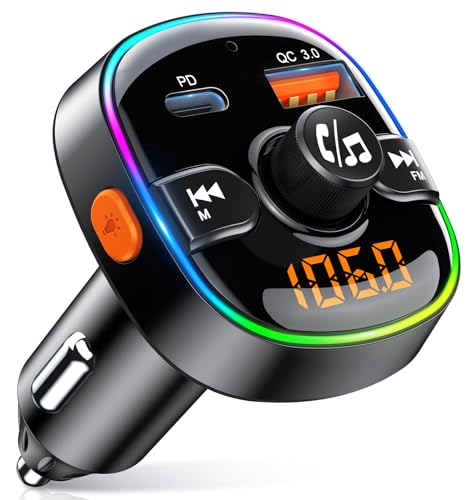 EOIWUY Bluetooth 5.3 FM Transmitter Auto, PD 36W & QC3.0 18W Bluetooth Adapter Auto Ladegerät, Freisprechen & 7-Farben LED Licht, Wireless KFZ Radio Transmitter Unterstützt TF-Karte & Sprachassistent von EOIWUY