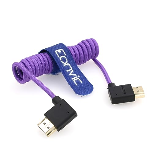 Eonvic 2.1 8K HDMI auf HDMI Kabel High Speed Thin HDMI Stecker auf Stecker Extender Lila Spiralkabel für Atomos Ninja V, Sony a7siii, Portkeys BM5 Monitor (rechts HDMI, links HDMI, lila) von EONVIC