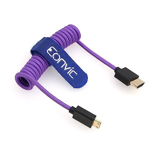 Eonvic 2.1 8K HDMI auf Micro HDMI Kabel High Speed Thin HDMI Male to Male Extender Lila Spiralkabel für Sony Alpha III Atomos Ninja V (HDMI-Micro HDMI, lila geflochtenes Spiralkabel) von EONVIC