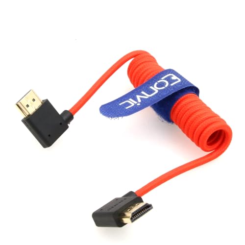 Eonvic 2.1 8K HDMI to HDMI Cable High Speed Male to Male Extender Cable for Atomos Ninja V, Sony a7siii, Portkeys BM5 Monitor (Right HDMI-Left HDMI, Red Braided Coiled Cable) von EONVIC