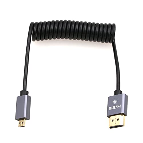 Eonvic 8K 2.1 HDMI auf Micro HDMI Kabel High Speed 48Gbps Spiralkabel für Atomos-Ninja-V 4K-60P Record 48Gbps HDMI für Canon-R5C, R5, R6 von EONVIC