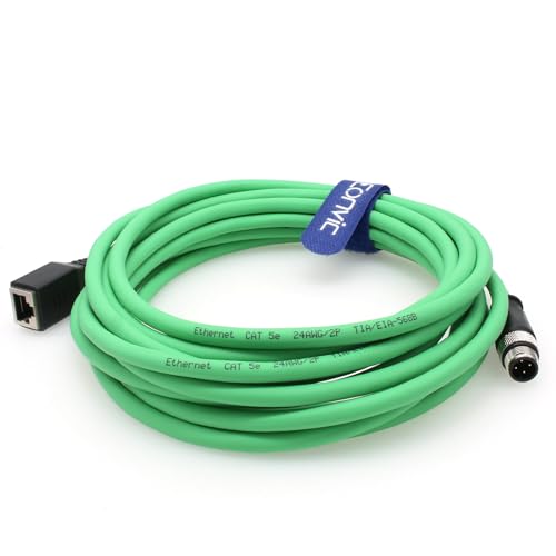 Eonvic Industrial Ethernet M12 4 Pin Male D-Code to RJ45 Female Gigabit High Flex Cat6 Shielded Ethernet Extension Cable, 4pin Male M12 to RJ45 Female 5M von EONVIC