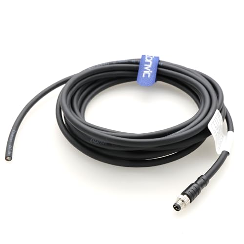 Eonvic Industrielles M8 4-poliger A-Code-Stecker auf offenem Stecker, geformtes, geschirmtes Luftfahrt-Sensorkabel, wasserdicht, IP67, Cat 5e, High Flex-Kabel, 5 m von EONVIC