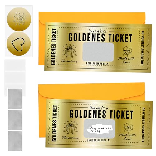 EOPUOZS 2x Goldenes Ticket, Rubbelkarten Zum Selber Beschriften, Rubbellose Selber Machen von EOPUOZS
