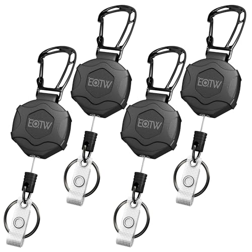EOTW 4 Stücke Einziehbarer Schlüsselanhänger, ID-Ausweisrolle mit 70cm Schlüsselanhänger Ausziehbar Stahlseil, Karabinerhaken Schlüsselring für Kartenhalter, Gürtelclip und Schlüssel,10 OZ von EOTW