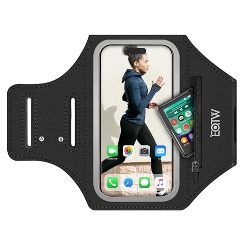 EOTW Joggen Sportarmband - Handyhalterung Arm mit Airpods Tasche für MP3-Player/iPhone 16/15/14/13 Pro Max Galaxy S24+/S23+/S22/S21(6,0"~6,7") von EOTW