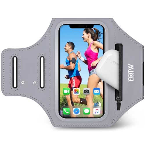 Sportarmband Handy Armband Joggen Handytasche Lauftasche mit Airpods Tasche für iPhone 15/14/13/12 Pro Max Galaxy S24+/S23+/S22/S21/S20 FE Google Pixel 7/7 Pro(6,2"~6,8") von EOTW