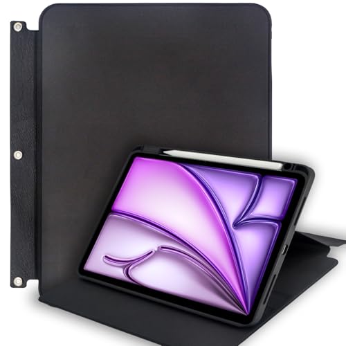 Drehbare Schutzhülle mit 3-Ring-Löchern, passend für A4-Ordner, um 360 Grad drehbarer Ständer, mit Stifthalter, kompatibel mit iPad Air 11 Zoll M3 (2025)/M2 (2024), iPad Air 4. / 5. Generation 11 Zoll von EPADFOLIOS