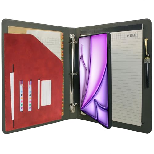 Tablet-Organizer, Portfolio-Hülle mit 3-Ringbuch, Ordner, Padfolio-Aktenordner mit abnehmbarer Tablet-Halterung, kompatibel mit iPad Air 11 Zoll M3 (2025)/M2 (2024), Rot von EPADFOLIOS