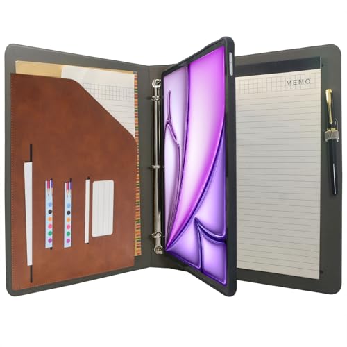 Tablet-Organizer, Portfolio-Hülle mit 3-Ringbuch, Ordner, Padfolio-Aktenordner mit abnehmbarer Tablet-Halterung, kompatibel mit iPad Air 13 Zoll M3 (2025)/M2 (2024), Braun von EPADFOLIOS
