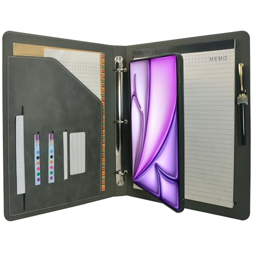 Tablet-Organizer, Portfolio-Hülle mit 3-Ringbuch, Padfolio-Aktenordner mit abnehmbarer Tablet-Halterung, kompatibel mit iPad Air 11 Zoll M3 (2025)/M2 (2024), Grau von EPADFOLIOS