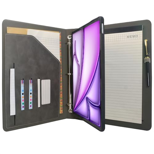Tablet-Organizer, Portfolio-Hülle mit 3-Ringbuch, Padfolio-Aktenordner mit abnehmbarer Tablet-Halterung, kompatibel mit iPad Air 13 Zoll M3 (2025)/M2 (2024), Grau von EPADFOLIOS
