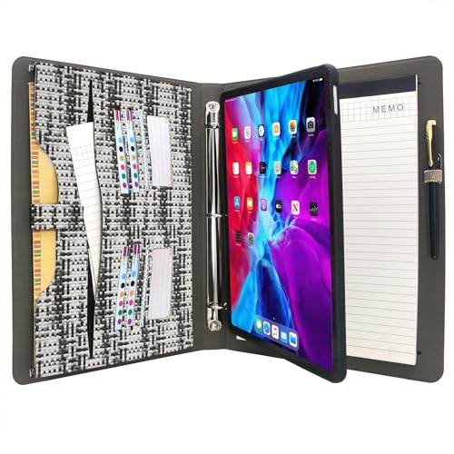 Tablet-Organizer-Padfolio-Hülle mit 3-Ringbuch, Pixel-Muster, mit abnehmbarem Tablet-Halter, kompatibel mit iPad Pro 3./4./5./6. (Schwarz und Weiß) von EPADFOLIOS