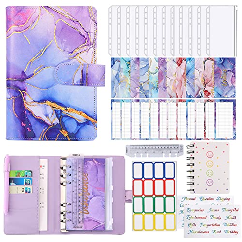 Budget Planner, Binder A6,Geld Organizer Beginner , Sparen Mappe ,Cash Sparbuch Haushaltsbuch,Mit 12 Transparent Tasche,Mit 12 Budget Sheet (Purple) von EPFHR