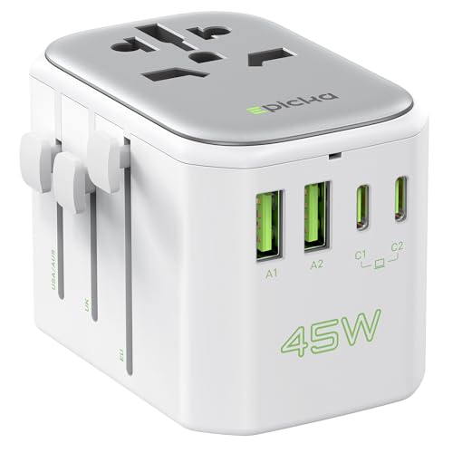 EPICKA Reiseadapter Weltweit, Universal Reisestecker Adapter 45W, All in One Weltweiter Ladegerät mit PD-Schnellladung, Travel Adapter für Europa USA Japan Korea Thailand Australien, Weiß EPICKA Reiseadapter Weltweit, Universal Reisestecker Adapter 45W, All in One Weltweiter Ladegerät mit PD-Schnellladung, Travel Adapter für Europa USA Japan Korea Thailand Australien, Weiß von EPICKA